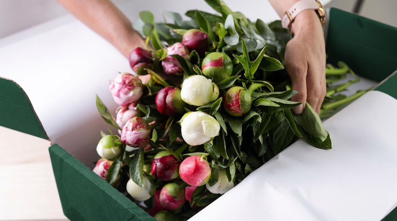 fresh flower in packing box